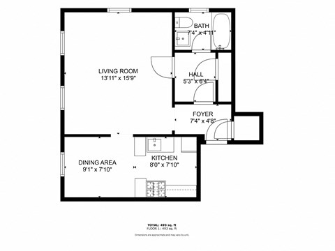 a floor plan of a 1 bedroom floor plan